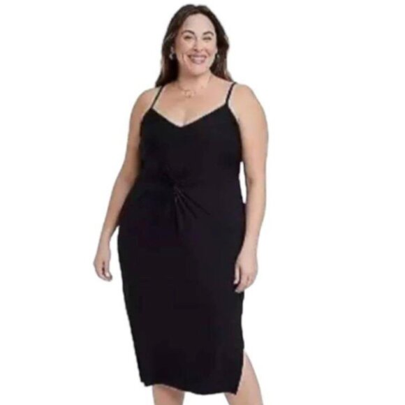 Ava + Viv Black TIe Knot Detail Midi Dress - Picture 1 of 11